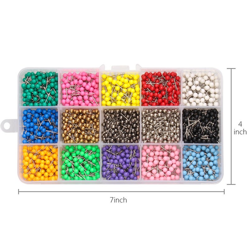 Yalis Push Pins Marking Map Tacks 1/8-Inch Plastic Beads Head, 15 Assorted Colors, 1500-count - Image 3